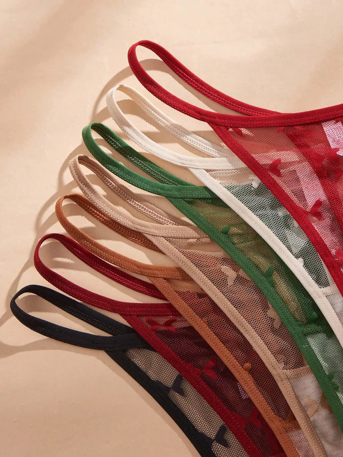 7pcs Butterfly Lace Sheer Thong Panties For Women
